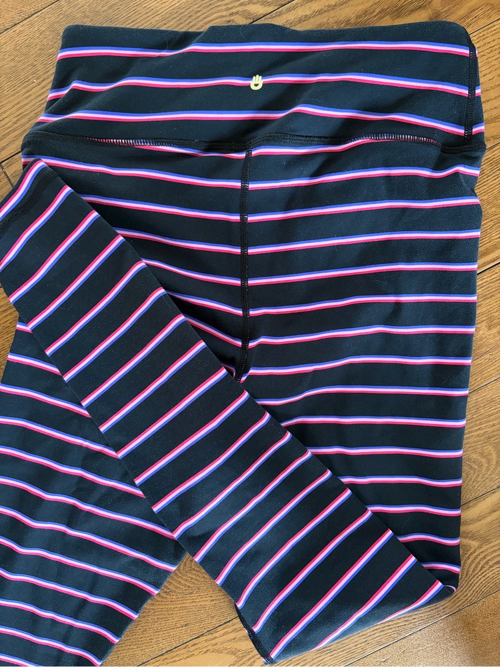 Spiritual Gangster Black Legging with Pink and Blue Stripes